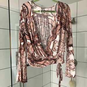 Cropped, Free People deep V, bell sleeve top